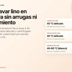 Lava el lino a 40°C máximo, programa delicado y centrifugado a 600 rpm para evitar arrugas y encogimiento.