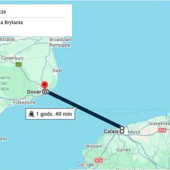 Trasa promowa z Calais do Dover, Wielka Brytania, zajmuje 1 godzinę i 40 minut.