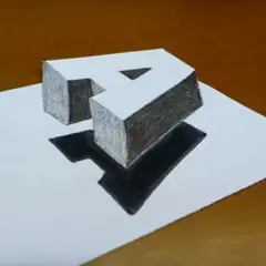3D-Buchstabe "A" mit Schatten auf weißem Papier gezeichnet.