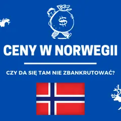 Mapa Norwegii, symbol dolara i renifer. Napis: "Ceny w Norwegii. Czy da się tam nie zbankrutować?".
