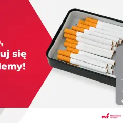 Popielniczka z papierosami i informacją o limitach przywozu do Polski.