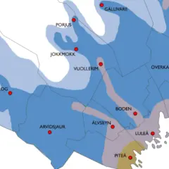 Karta över odlingszoner i Sverige med orter som Arjeplog, Jokkmokk, Luleå. Olika färger visar olika zoner.