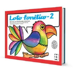 Un colorido loro posa sobre una rama, promocionando el material educativo "Loto fonético-2".