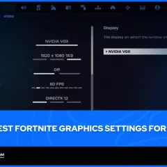 Paramètre Fortnite PC : affichage, résolution 1920x1080, Vsync désactivé, 60 FPS, DirectX 12.