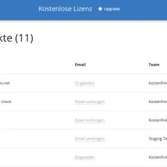 Übersicht der Kontakte mit kostenfreier Lizenz. Hier verwaltest du dein Team und lädst neue Nutzer ein.
