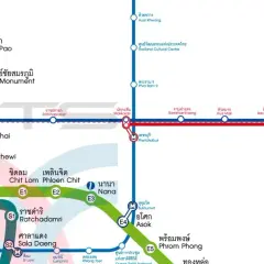 Mapa metra w Bangkoku, z zaznaczoną linią do lotniska Suvarnabhumi.
