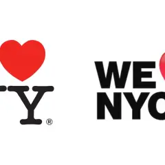 The iconic "I love NY logo" is shown next to a "We NYC" logo, both featuring a red heart and bold lettering.