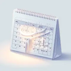 Calendario da tavolo con un segno a forma di "C" che sembra aggiungere giorni a una data, simboleggiando l'estensione del tempo.