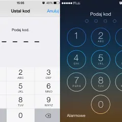 Blokada ekranu iPhone. Ustawianie kodu PIN, widoczna klawiatura numeryczna i cztery kreski symbolizujące wprowadzane cyfry.