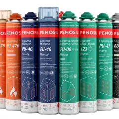 Latas de poliuretano expandido Penosil para construcción y aislamiento.