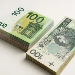 Stos banknotów 100 euro i 100 złotych. Zastanawiasz się, za ile można sprzedać euro?