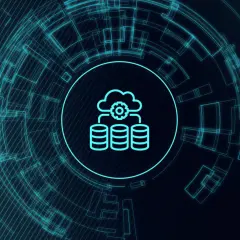 Icona stilizzata di cloud e database, simbolo di gestione dati e cloud computing. Il query significato informatica è la ricerca di informazioni.