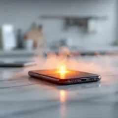 Telefon się nagrzewa, wydobywa się z niego dym i jasne światło.