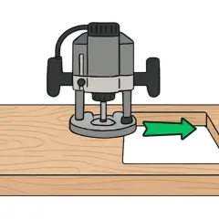 Une défonceuse sert à creuser le bois. Ici, elle crée une découpe rectangulaire dans une planche.