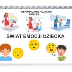 Ilustracje pokazują różne emocje dziecka w codziennych sytuacjach. Radość, zdziwienie, złość – świat emocji dziecka.
