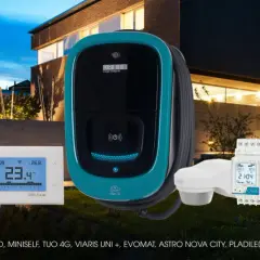 Dispositivos para saber como automatizar las luces de mi casa: termostato, sensor de movimiento, cargador de coche eléctrico y luminarias.