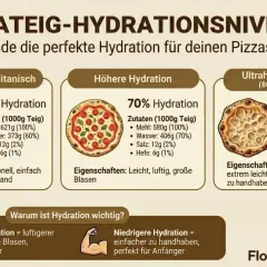 Pizzateig-Hydration: 60-80% Wasser für perfekten Teig. Die richtige pizzateig temperatur beeinflusst die Hydration.