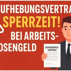 Achtung! Aufhebungsvertrag kann Sperrfrist beim Arbeitslosengeld bedeuten. Trauriger Mann hält Dokument.