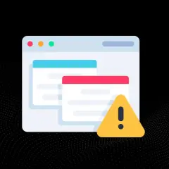 Ostrzeżenie przed niechcianym oprogramowaniem (adware) na ekranie komputera. Ikona znaku ostrzegawczego obok okien przeglądarki.