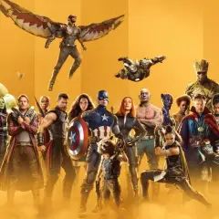 Wielu marvel bohaterów, od Hulka po Kapitana Amerykę, gotowych do walki.