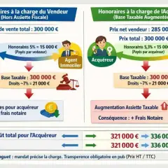 Comparaison des frais d'agence immobilière vente : vendeur paie ou acquéreur paie, impact sur le coût total.