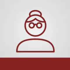 Ikona przedstawiająca uśmiechniętą seniorkę w okularach, idealna do wierszy o emerytach i seniorach.