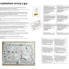 Gra planszowa "Przykładowe strony z gry" z pytaniami o pułapki myślenia. **Tiret co to**? To jedna z pułapek myślenia, np. czytanie w myślach.