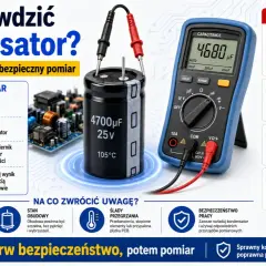 Uszkodzony kondensator rozruchowy objawy: spuchnięta obudowa, wyciek elektrolitu, zaniżona pojemność. Sprawdź go miernikiem.