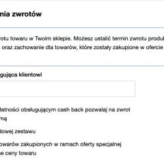 Ustawienia zwrotu towaru zakupionego przez internet: 14 dni na zwrot, możliwość zwrotu zestawu.