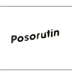 Napis "Posorutin" w kolorze czarnym, lekko pochylony, na białym tle.