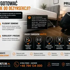 Pracownik firmy PRUSATOR.PL wykonuje dezynsekcję w mieszkaniu, przygotowując je do zabiegu. Na drodze krajowej 92 takie usługi są niezbędne.