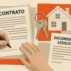 Man firmando un contrato de arras para comprar una casa, con llaves y documentos legales.