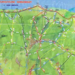 Mapa turystyczna Karkonoszy z zaznaczonymi szlakami. Gdzie są Karkonosze? Właśnie tutaj, na tej mapie znajdziesz szlaki prowadzące przez góry.