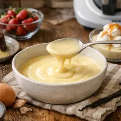 Crème anglaise onctueuse, la recette grand-mère parfaite pour accompagner un moelleux au chocolat ou des fruits rouges.