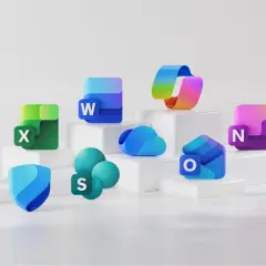 Icônes des applications Microsoft Office desktop : Word, Excel, PowerPoint, Outlook, Teams, OneDrive, SharePoint, OneNote.