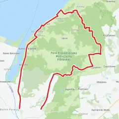 Trasa rowerowa wokół Parku Krajobrazowego Wysoczyzny Elbląskiej, blisko Elbląga i Mierzei Wiślanej.