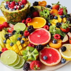 Un'esplosione di colori con tanta frutta fresca: fragole, mirtilli, lamponi, mango, kiwi, arance, limoni, pompelmi, lime e ananas. Un vero tripudio di "fruit" per gli occhi e il palato.