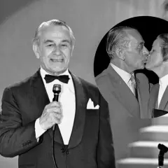 Mieczysław Fogg z mikrofonem i w tle pocałunek z ukochaną – jego podwójne życie.