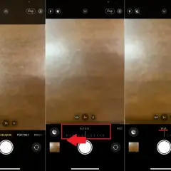 Trzy ekrany iPhone'a pokazujące ustawienia trybu nocnego. Na pierwszym widać ikonę trybu nocnego, na drugim suwak "Autom.", a na trzecim "Wył.".