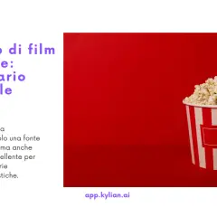 Secchiata di popcorn su sfondo rosso, ideale per imparare il vocabolario essenziale per i film in lingua originale inglese.