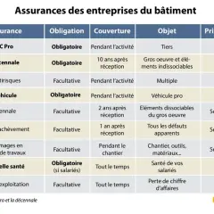 Tableau comparatif des assurances pour entreprises du bâtiment : RC Pro, décennale, multirisques, etc. pour une bonne assurance travaux.