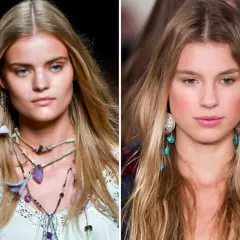Dos modelos con cabello rubio largo y ondulado, con estilo bohemio. Una pregunta común es como aclarar el pelo teñido dos tonos.