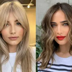Dos estilos de cortes de pelo que quitan años: rubio con flequillo abierto y castaño ondulado con mechas.