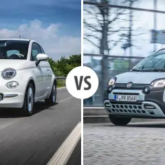 Porównanie białego Fiata 500 i szarego Fiata Panda Cross. Sprawdź fiat 500 wymiary i porównaj z Pandą.