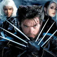 Wolverine z pazurami na pierwszym planie, a za nim inni mutanci: Nightcrawler, Storm, Rogue i Mystique. Zapowiedź filmu o mutantach.