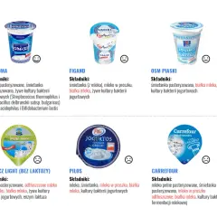 Różne jogurty greckie, niektóre z nich zawierają białka mleka, co może sugerować, czy jogurt grecki nadaje się do zupy.