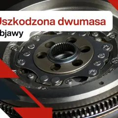 Zbliżenie na uszkodzoną dwumasę w samochodzie benzynowym. Widoczne objawy zużycia, takie jak luzy i nierówności.