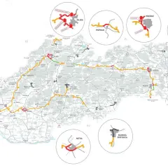 Mapa Słowacji z zaznaczonymi autostradami i informacjami o opłatach. Widoczne główne miasta i drogi.