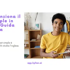 Ragazzo sorridente con tablet, studia il Past Simple in inglese. Hai capito?