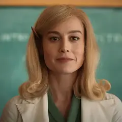 Brie Larson jako nauczycielka w serialu "Lekcje chemii" przed tablicą.